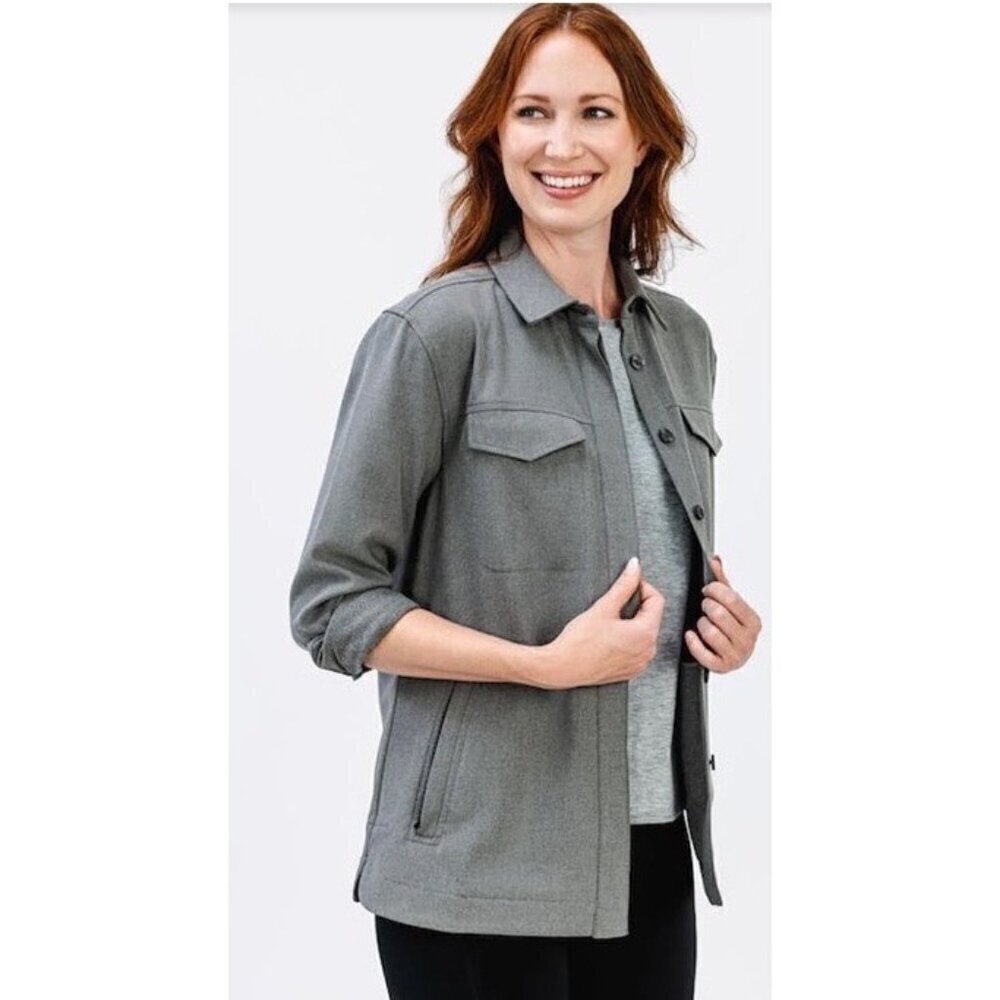 Ministry of Supply plus size shirt jacket button up Grey Heather shacket 3X